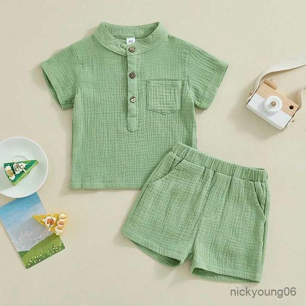 Vêtements ensembles de bébé vêtements pour enfants vêtements garçons décontractés à manches courtes bouton vers le haut et shorts de couleur unie