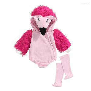 Kledingsets Flamingo-kostuum voor baby's Fuzzy romper met lange mouwen en Halloween-outfits voor jongens en meisjes