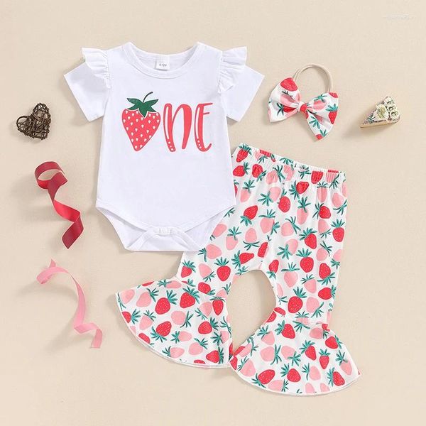 Ensembles de vêtements bébé fille 1ère tenue d'anniversaire Sweet One Rober Shirt Strawberry Watermelon Donut Daisy Pantal