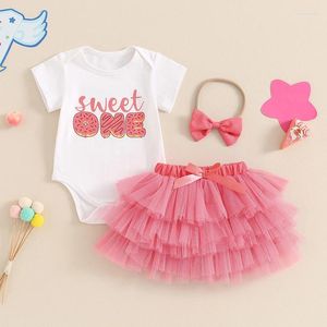 Ensembles de vêtements pour bébé fille 1er anniversaire tenues Sweet One Rompers et Pinkered Tulle Tutu jupes avec bande de bande