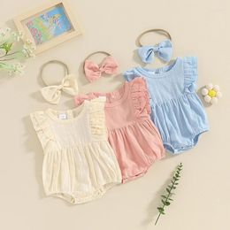 Sets de ropa Baby Girl 2 piezas Trajes de cuello redondo adornado Color sin mangas