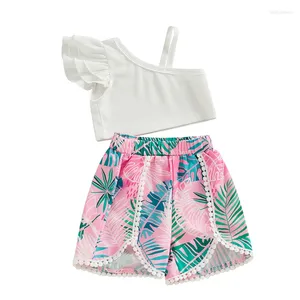 Ensembles de vêtements bébé fille 2 pièces tenues d'été manches épaules dénudées hauts shorts ensemble vêtements de plage pour bébés