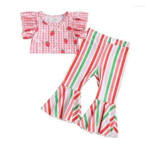 Kledingsets Baby Girl 2pcs Zomer Outfits Mouw Tops gestreepte bellbodems Set peuterkleding