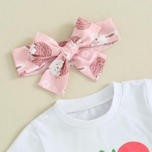 Ensembles de vêtements Baby Girl 3pcs Pâques Tenues de Pâques à manches courtes Chick Prints Tops Pant