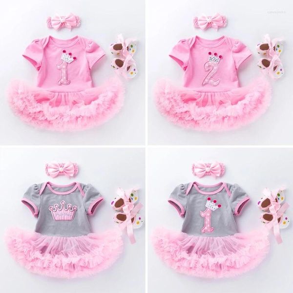 Vêtements Ensemble bébé fille 3pcs bébé enfant en bas âge né Rompers Robes Habillons Chaussures Costumes de bande pour enfants