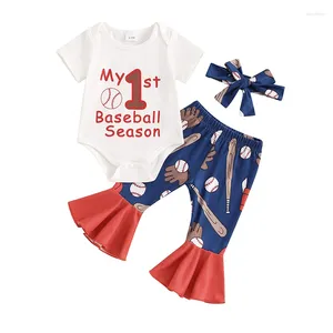Kledingsets Baby Girl Baseball Outfit My 1st Season Bodysuit Flare Pants Game Day Bell Bottoms Coming Home Set