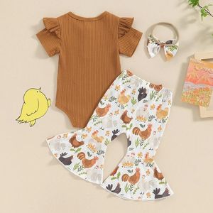 Kledingsets Baby Girl Bell Bottom Outfit Geboren Spring Summer Kleding Korte Mouw Knop Front Romper Flare Pant Headband Set