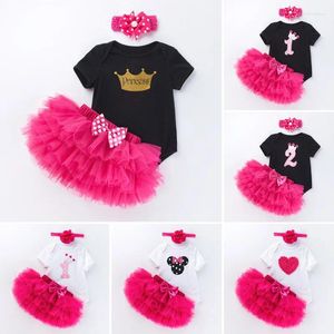 Conjuntos de ropa Vestido de cumpleaños para niña, mameluco de manga corta en blanco y negro, traje de falda de princesa roja rosa de 0 a 24 meses