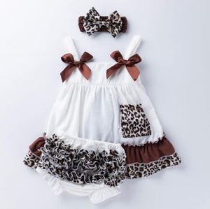 Ensembles de vêtements bébé fille nœud couverture en coton robe léopard à volants Bloomers culotte couvre-chef 3 pièces costume né robes cadeaux