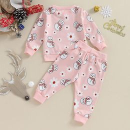 Conjuntos de ropa Bebé Niña Niño Trajes de Navidad Floral Muñeco de nieve Sudadera Pantalones Conjunto Nacido Infantil Primeras vacaciones Otoño Invierno Ropa