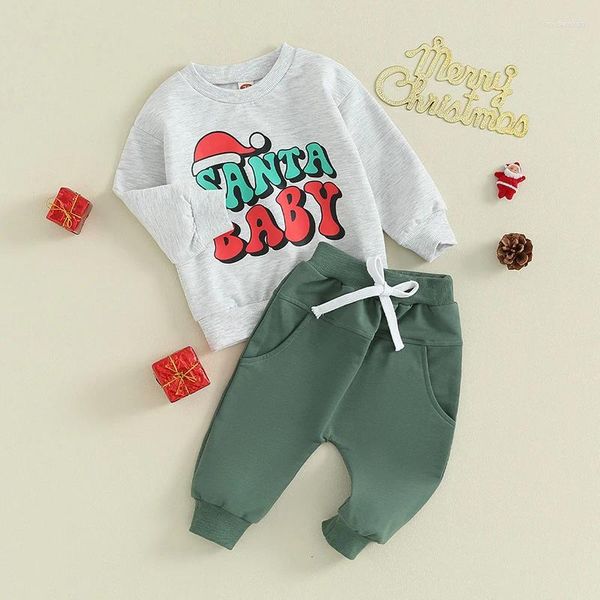 Conjuntos de ropa Bebé niña niño otoño ropa de invierno manga larga letra impresión sudadera jogger pantalones conjunto 2 piezas niño traje de Navidad