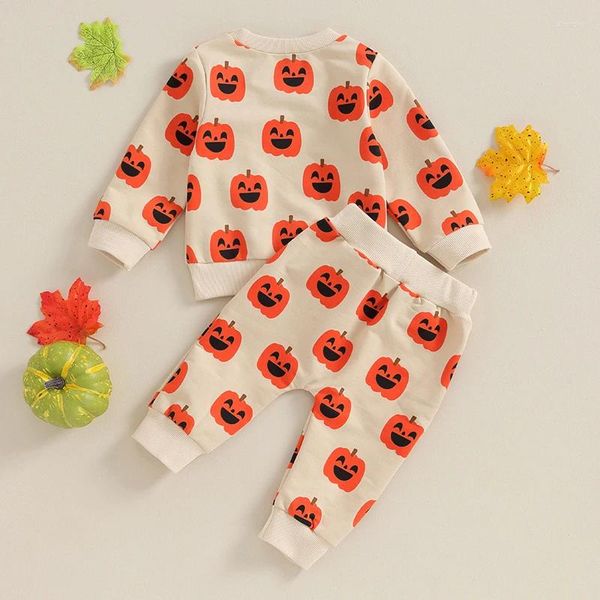 Ensembles de vêtements bébé fille garçon Halloween tenue imprimé de citrouille à manches longues pantalon 2pcs