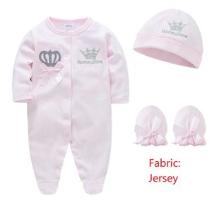 Kledingsets Baby Girl Boy Jumpsuit Royal Crown Clothing Set met hoed en handschoenen pasgeboren 100% puur katoen één stuk pyjamasl2405