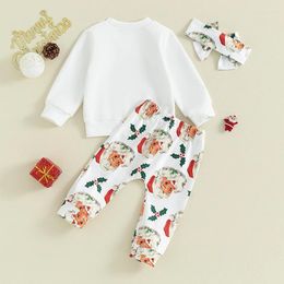 Kledingsets Baby Girl Christmas Outfits Toddler Santa lange mouwen pullover tops sweatshirt broek hoofdband kerstset