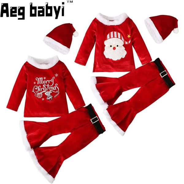 Kledingsets Baby Meisje Kerstoutfits Voor Kinderen Kerstman Cosplay Rode Fluwelen Top Met Gordel Broek Hoed Jaar Kostuum Kinderen Fleecesets 231120