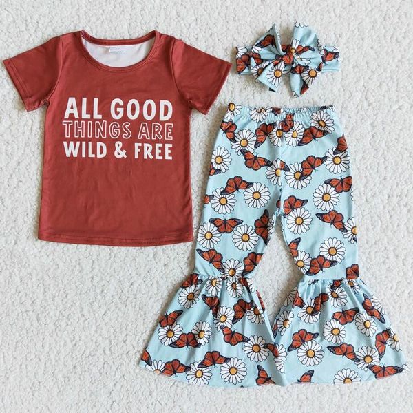 Ensembles de vêtements Baby Girl Clothes Toutes les bonnes choses sont des filles sauvages et gratuites Toddler Tenues pour enfants mignons en gros