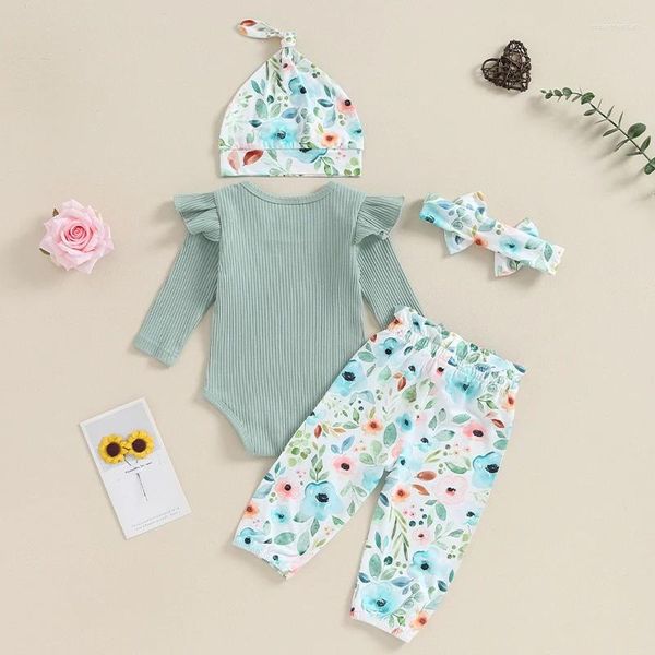 Ensembles de vêtements Vêtements pour bébés filles Born Coming Home Outfit 0 3 6 mois Lettre Imprimer Rib Knit Romper Top Floral Shorts