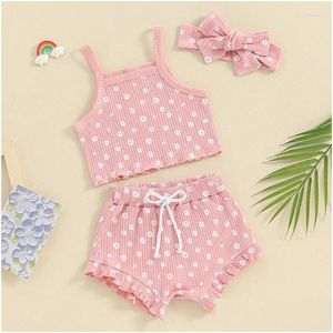 Conjuntos de ropa ropa de niña con estampado floral sin mangas con rufa rufa bloomer shortband de cabeza de diadema trajes de verano