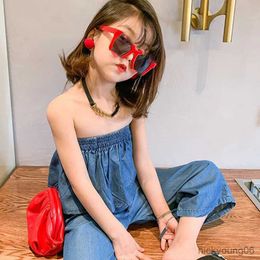 Ensembles de vêtements Bébé fille vêtements filles léger Imitation Denim costume haut élastique court + pantalon à neuf points été nouveaux ensembles de vêtements pour enfants