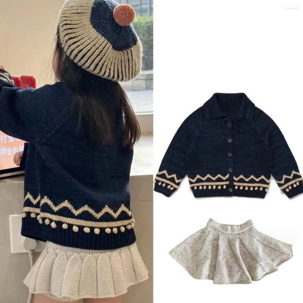 Ensembles de vêtements Baby Girl Vêtements Misha Puff 2024 Spring Kids Pulls Jupe Jupe Migne Tricot Cardigan Toddler Enfants Shorts Coton Outwear