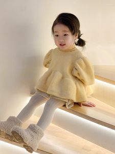 Kleding sets babymeisje kleren prinses feest milieuvriendelijke nertsen fleece tops met puff mouwen bud zoom kinderen van 1 tot 7 jaar