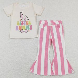 Kledingsets Baby Girl Cleren Print Easter Girls Boutique Outfits Leuke kinderen Korte mouw Top jeansbroek