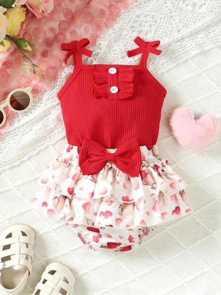 Ensembles de vêtements Baby Girl Vêtements Set 2pcs Tenue d'été sans manches Bow Romper et short à volants Costume bandeau né pour 0-24 mois