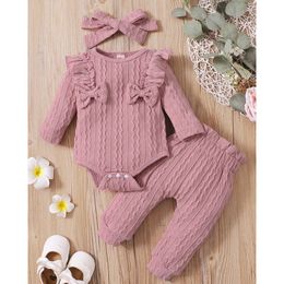 Kledingsets Baby Girl Deset Autumn Winter Toddler Girls Bow Pink Long Sleeve Romper Pants Infant Fashion Outfit 230202