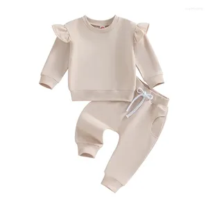 Ensembles de vêtements bébé fille vêtements ensemble automne hiver enfant en bas âge filles couleur unie sweat pantalon infantile mode tenue