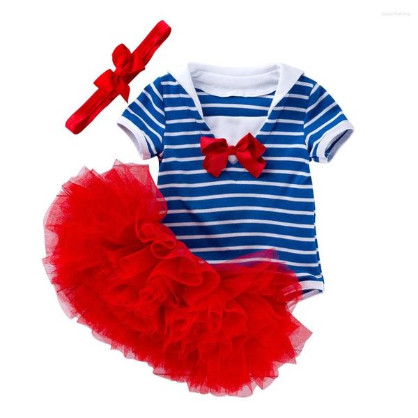 Ensembles de vêtements pour bébés filles, tenue du jour de l'indépendance, body rayé avec nœud papillon, barboteuse, jupe Tutu, premier anniversaire