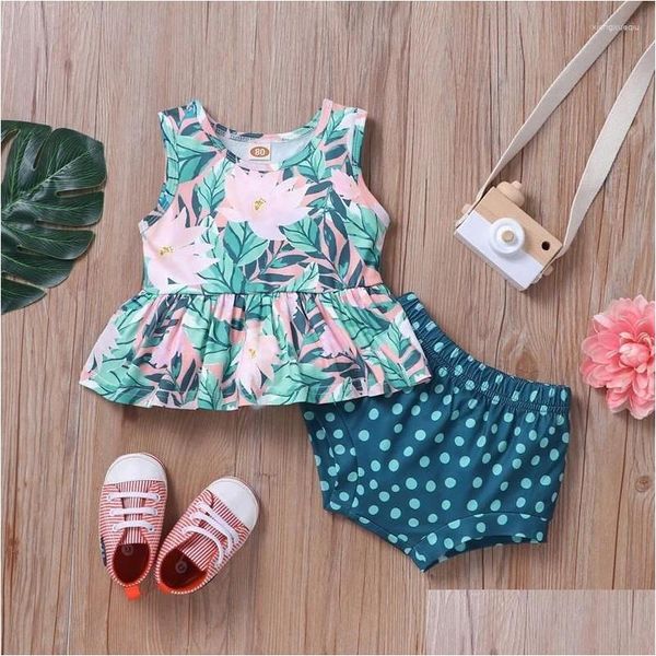 Ensembles de vêtements Baby Girl Clothes Set Summer 2 PCS LOTUS sans manches haut de gamme Briefs Dot Casual Boho Infant 0-18m Drop Livil