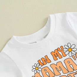 Ensembles de vêtements pour bébés filles, 2 pièces, t-shirt à manches courtes avec lettres imprimées, hauts, pantalons évasés à fleurs, tenues d'été pour tout-petits