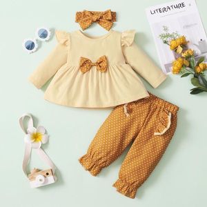 Conjuntos de ropa, ropa para niña bebé, trajes para niños pequeños, lazo grande, parte superior suelta, pantalones con estampado de puntos, niños pequeños, venta al por mayor