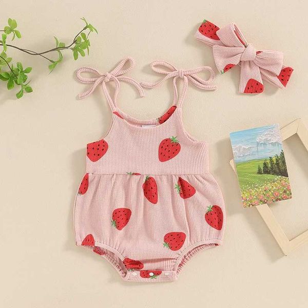 Ensembles de vêtements bébé fille mignonne tenues d'été de mode bandage imprimé de fraises