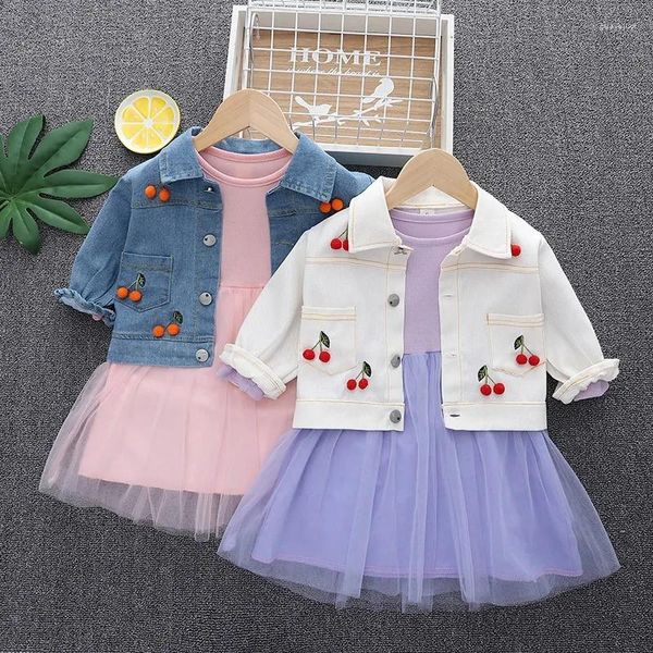 Ensembles de vêtements bébé fille robe costume enfant en bas âge printemps automne manches longues revers manteau maille 2 pièces ensemble enfants mignon chérie tenue