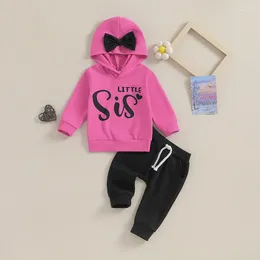 Ensembles de vêtements Baby Girl Automne Tenues Lettre Imprimer Bowknot Sweats à capuche Sweats à capuche Taille élastique Pantalon long 2pcs Ensemble de vêtements pour enfants