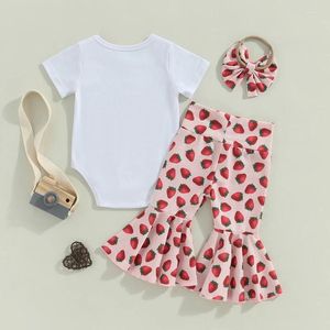 Conjuntos de ropa Baby Girl Primer traje de cumpleaños Sweet One Romper Bell Pantalones inferiores con diadema 3pcs Set