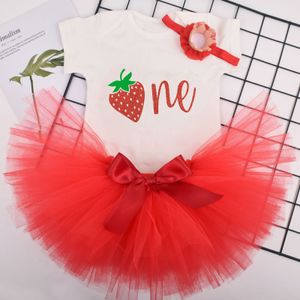 Kledingsets Baby Girl First Birthday Tutu outfit Red Strawberry 1st Birthday Party Tutu kostuum Baby Shower Party Verjaardag Tutu Outfit 230628