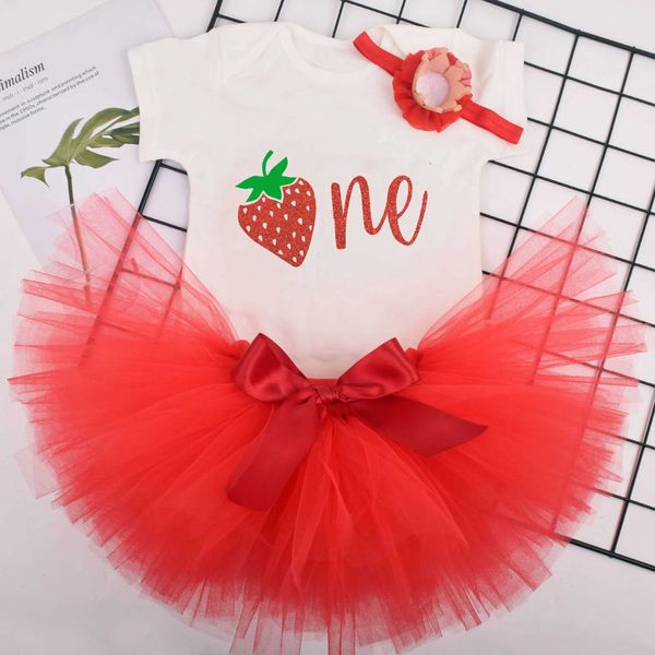 Ensembles de vêtements bébé fille premier anniversaire TUTU TUTUT RED Strawberry 1st Birthday Party TUTU Costume Baby Shower Fête d'anniversaire