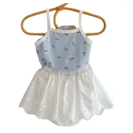 Ensembles de vêtements Baby Girl Floral Blue Top Top White Jirts Coton Summer 2PCS Tissu Set 3 6 9 12 18 24 mois