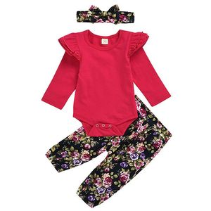 Ensembles de vêtements pour bébé fille de vêtements floraux ensembles filles coton rouge à volants rouge.