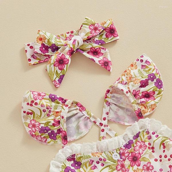 Sets de ropa Baby Girl Floral Comper Dress Halter sin mangas sin espalda Butal Up Bodysuit estampado de mono de mono de montura de mono