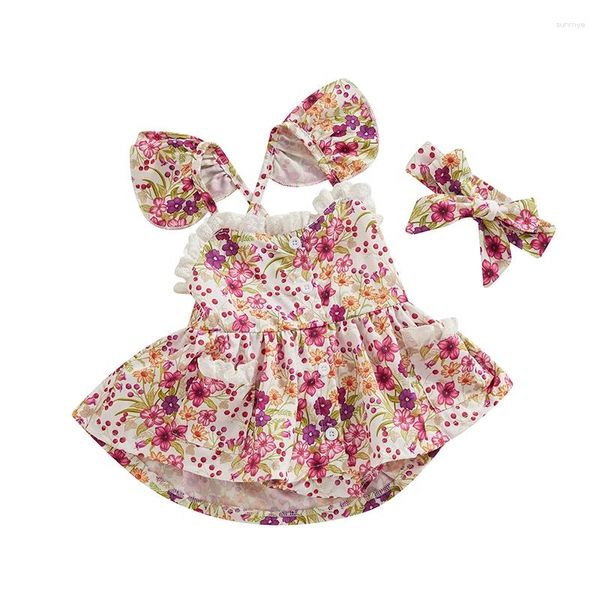 Sets de ropa Baby Girl Floral Comper Dress Halter sin mangas sin espalda Butal Up Bodysuit estampado de mono de mono de montura de mono