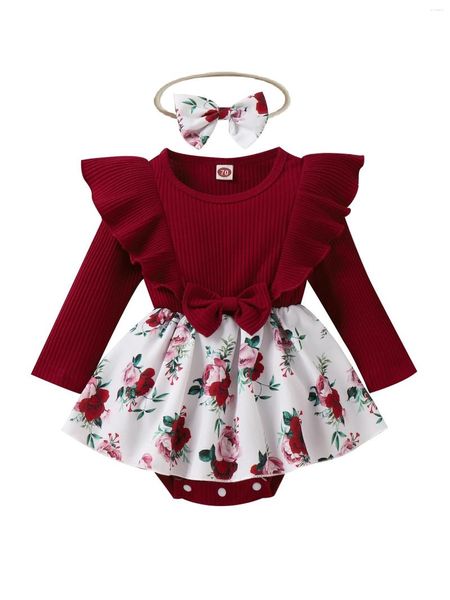 Conjunto de vestido de mameluco floral para niña bebé con mono sin mangas con volantes - Traje adorable de Cake Smash para ocasiones elegantes