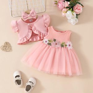 Ensembles de vêtements Baby Girl Flower Robes et Cardigan Set sans manches robes de jeu à volant Ruffle Bolero haussonnez les épaules avec des tenues de bande