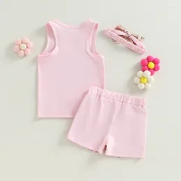 Kledingsets babymeisje gouden letter afdrukken mouwloos vest pailletten shorts broek outfit set bowknot hoofdband