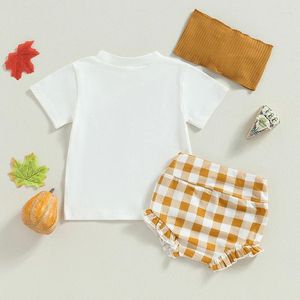 Kledingsets Babymeisje Halloween Outfit T-shirt Pompoen Ruche Bloeiers Shorts Babykostuum Leuke herfstbuikjes Strikset