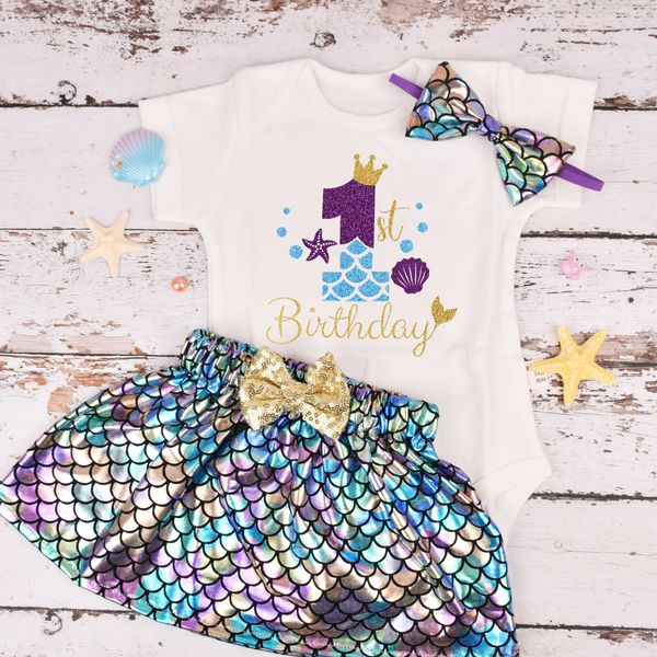 Ensembles de vêtements bébé fille robe d'anniversaire sirène 1 robe de fête d'anniversaire fête de douche de bébé sous la mer fête à thème ensemble pour enfants 3 options de couleur 230719