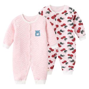 Kledingsets Baby Girl Pink Romper Set 2pcs Geboren Dikke kledingpak Peuter Boy Jumpsuits Full Sleeve Cartoon Infant Pyjama's 100% Cottonc