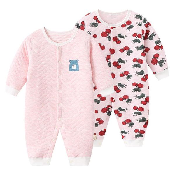 Ensembles de vêtements Bébé fille rose barboteuse ensemble 2 pièces né épaissir vêtements costume enfant en bas âge garçon combinaisons à manches longues dessin animé infantile pyjamas 100% cotonc